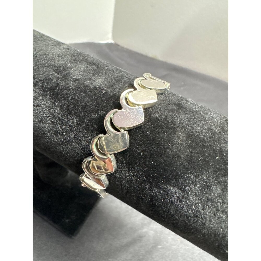 Sterling Silver Heart Linked Link Bracelet Modernist Minimalist Sculptural Love